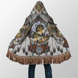 Winter  Hooded Cloak Native Spirit Wolf 3D All Over Fleece wind breaker Warm Hood Cloak