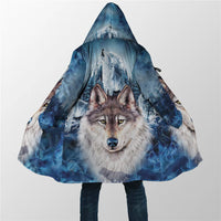 Winter  Hooded Cloak Native Spirit Wolf 3D All Over Fleece wind breaker Warm Hood Cloak