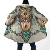 Winter  Hooded Cloak Native Spirit Wolf 3D All Over Fleece wind breaker Warm Hood Cloak