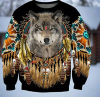 Beautiful Tribal Native Wolf 3D  Hoodie Zip Pullover free delivery