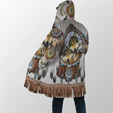 Winter  Hooded Cloak Native Spirit Wolf 3D All Over Fleece wind breaker Warm Hood Cloak