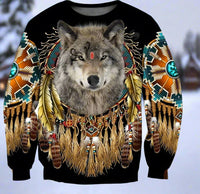 Beautiful Tribal Native Wolf 3D  Hoodie Zip Pullover free delivery