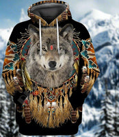 Beautiful Tribal Native Wolf 3D  Hoodie Zip Pullover free delivery