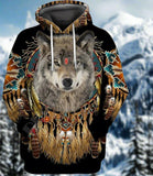 Beautiful Tribal Native Wolf 3D  Hoodie Zip Pullover free delivery