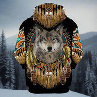 Beautiful Tribal Native Wolf 3D  Hoodie Zip Pullover free delivery