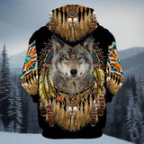 Beautiful Tribal Native Wolf 3D  Hoodie Zip Pullover free delivery