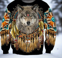 Beautiful Tribal Native Wolf 3D  Hoodie Zip Pullover free delivery