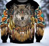 Beautiful Tribal Native Wolf 3D  Hoodie Zip Pullover free delivery