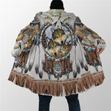 Winter  Hooded Cloak Native Spirit Wolf 3D All Over Fleece wind breaker Warm Hood Cloak