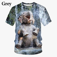 Elephant 3D Printed T Shirt Summer New Men's and Women's Casual Funny Animal Short Sleeved Round Neck T Shirt