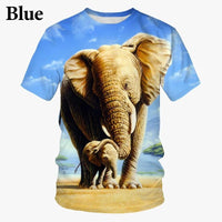 Elephant 3D Printed T Shirt Summer New Men's and Women's Casual Funny Animal Short Sleeved Round Neck T Shirt