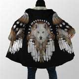 Winter Men For Women Hooded Cloak Native Spirit Wolf 3D All Over Prined Fleece wind breaker Warm Hood Cloak