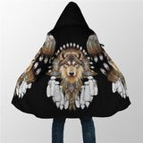Winter Men For Women Hooded Cloak Native Spirit Wolf 3D All Over Prined Fleece wind breaker Warm Hood Cloak