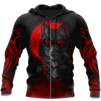Beautiful The Red Moon Wolf 3D Hoodie Autumn Sweatshirt Zip Pullover  Streetwear KJ462