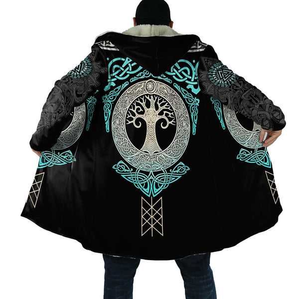 Viking Hooded cloak tattoo Thick Fleece wind breaker - bargainwarehouse2018.com